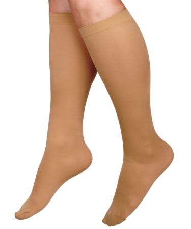 CURAD Knee High Compression Hosiery 8-15 mmHg Tan Size C (L) Medical Grade Support Stockings