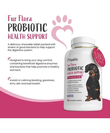 Canine Probiotics & Prebiotics Tablets for Dogs - 5 Billion CFU Chewable Supplements - 10 Strain Complex for Digestive & Gut Health - Chicken Flavour - 180 Tablets - Buy Online on GoSupps.com