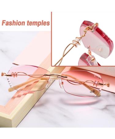 Fashion Rimless Tinted Lens Reading Glasses for Women - Blue Light Blocking Anti Eyestrain Metallic - Size 1.0x - Buy Online on GoSupps.com