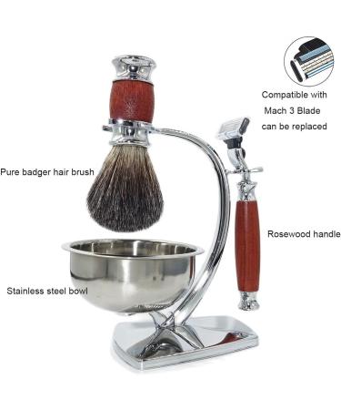 Shop NSNT Exquisit Men's Shaving Brush Stand & Razor Set | Fashionable Pure Roof Hair Brush & Soap Bowl Holder - 15x20cm | International Shipping Available - Buy Online on GoSupps.com