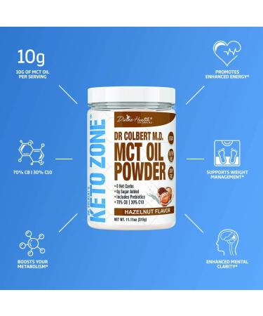 Dr. Colbert's Keto Zone Hazelnut MCT Oil Powder | 70% C8 30% C10 | 0 Net Carbs | Gluten Free | 30 Day Supply | 315g - Buy Online on GoSupps.com