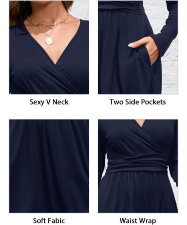 OUGES Women's Long Sleeve V-Neck Floral Midi Dress - Navy Blue (XXL) - Buy Online on GoSupps.com