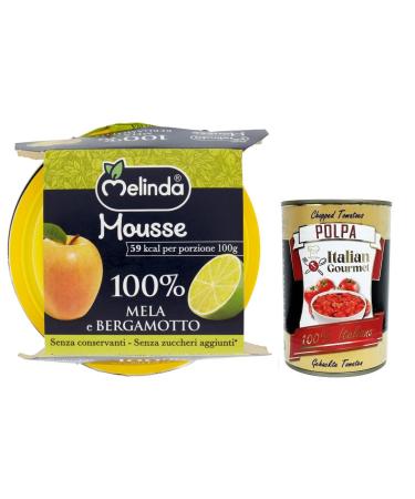 Italian Gourmet E.R. Melinda Apple and Bergamot Mousse 100% Natural Fruit Puree Apple and Bergamot (2 x 100 g) + Gourmet Italian Tomato Pulp Box 400 g