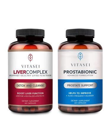 VITASEI Liver Cleanse Detox & Repair Liver Complex Capsules for Women & Men (60 Capsules) + Prostabionic Prostate Dietary Supplements for Men (60 Capsules)