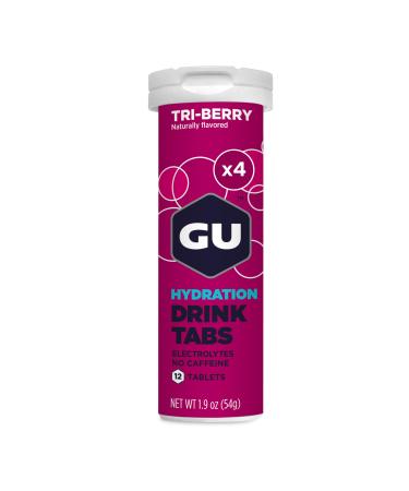 GU Energy Hydration Electrolyte Drink Tablets Enhanced Endurance Sports Drink for Running Cycling Triathlon 4-Count (48 Servings) Tri-Berry