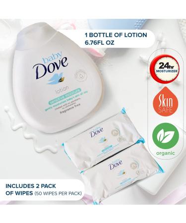 Dove Baby Sensitive Moisture Lotion + 2 Rich Moisture Wipes Bundle - 200ml Nourishing Lotion & Water-Based Pamper Wipes for Diaper Sensitive Skin Care - Buy Online on GoSupps.com