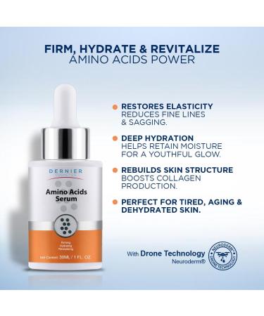 Dernier Amino Acids and Vitamin B5 Face Serum Anti-Aging Night Serum Collagen for Women & Men Hydrating Revitalizing Improves Skin Firmness Elasticity Laxity Thickness and Reduces Wrinkles (1 fl oz) - Buy Online on GoSupps.com