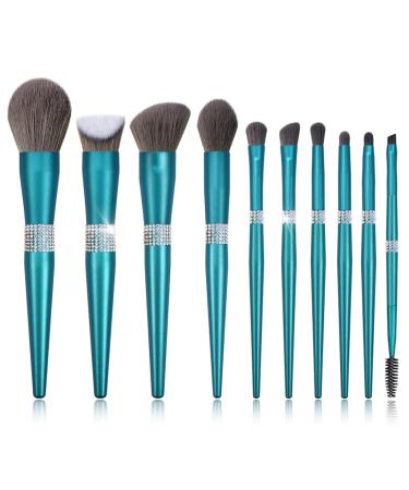 10 Shining Queen Turquoise Makeup Brush Set With Diamond Soft Beauty Tools Set 20CM Blue 20CM Blue