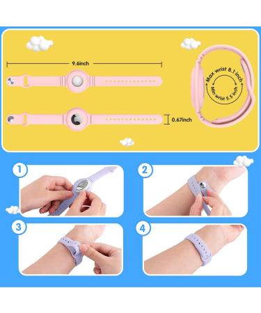 VEGO Kids AirTag Bracelet Set - 2 Silicone Watch Bands + 4 Anti-Scratch Films | Upgraded Metal Studs, Anti-Dropping Wristband | Pink & Purple - Buy Online on GoSupps.com