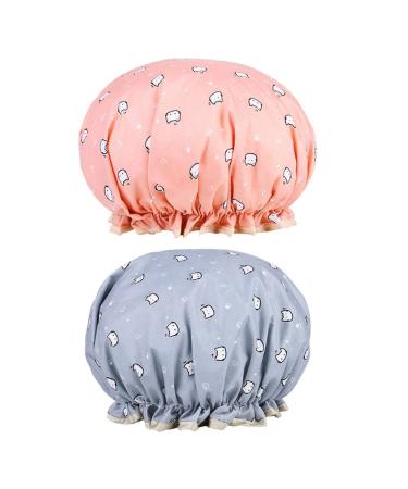Shower hoods reusable 2 pieces for women girls shower shower shower waterproof double -aged with elastic ligaments for women girls shower spa salon blue pink - Buy Online on GoSupps.com
