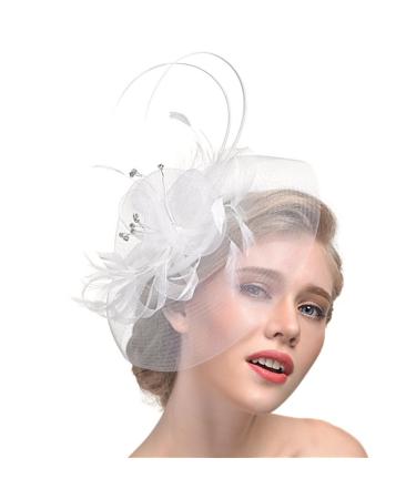 Jiahg ladies fascinator flowers net bride bride headdress hair clip hat fashion hair accessories headgear for party church unit size white - Buy Online on GoSupps.com