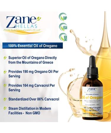 Zane Hellas 190mg Oregano Oil - 164mg Carvacrol - 100% Greek Undiluted Oil of Oregano - 86-90% Carvacrol - 1 fl. oz. - 30ml - Buy Online on GoSupps.com