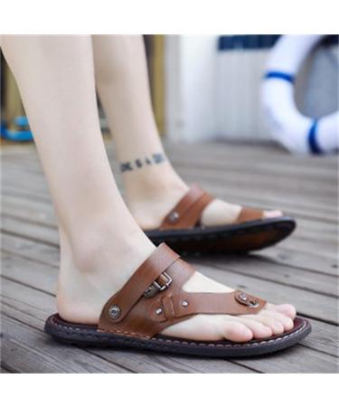 Orthopedic Toe Sandals for Men - Bunion Correction & Pain Relief - Breathable Leather Beach Slippers - Brown - Size 10.5 - Buy Online on GoSupps.com