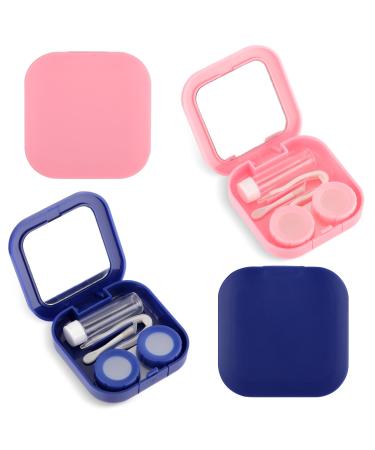 Amaxiu 2Pcs Contact Lens Case Cute Contact Lens Box Holder with Mirror Portable Soak Storage Kit with Remover Tool Tweezer Solution Bottle Colorful Contact Lens Container for Travel Home(Pink+Blue) - Buy Online on GoSupps.com