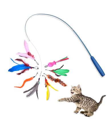 Cat Fishing Rod Toy Cat Feather Toys With Retractable Teaser Interactive Cat Wand Toys Flirt Pole Cat Toys for Indoor Cats Adult Kitten for Play Exercise Activity & Fun 8 Pcs Replacement Refills