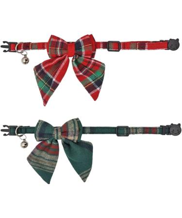 Lamphyface Christmas Cat Collar with Breakaway Feature, Cute Bow Tie & Flower Bandana - Adjustable and Safe Plaid Bowtie Design - Buy Online on GoSupps.com