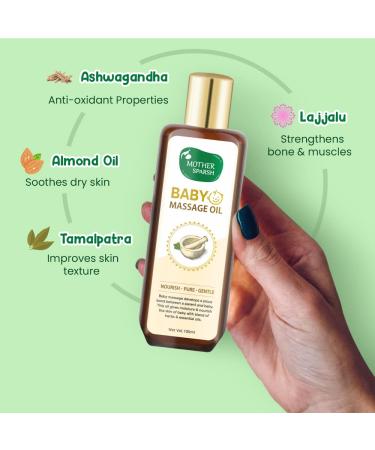 Mother Sparsh Ayurvedic Baby Massage Oil | 100ml with 18 Herbal Extracts & Oils - Lajjalu, Tagar, Almond & Avocado Oil - Buy Online on GoSupps.com