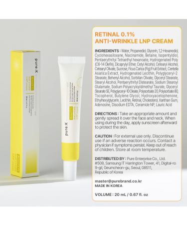pure:K Retinal 0.1% Anti-Wrinkle LNP Cream - Night Moisturizer for Face Fine Lines & Pore Minimizing High Absorption Low Irritation Gentle Korean Skin Care (0.67 Fl Oz / 20ml) - Buy Online on GoSupps.com