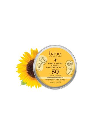 Babo Botanicals Swim&Sport Mineral Sunscreen Balm SPF50 with Natural Zinc Oxide - For Face & Body  Suitable for all Ages - Dermatologist Tested & Cruelty-Free - Fragrance-Free & Water Resistant - 2 oz