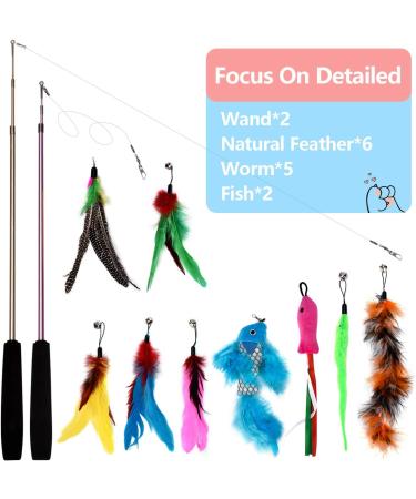 Bojafa Cat Toys for Indoor Cats Adult: Interactive Kitten Feather Wand Toys 15 Pcs Cat Teaser Toys - Buy Online on GoSupps.com