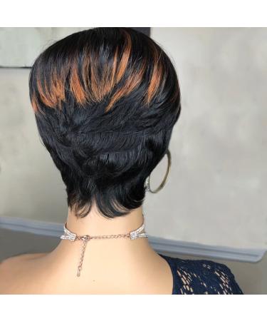 PangDongLai Pixie Cut Wig for Black Women | Short Black Layered Wavy Remy Hair | F1B/33 Color | Black with Brown Pixie Cut Human Hair Wig - Buy Online on GoSupps.com