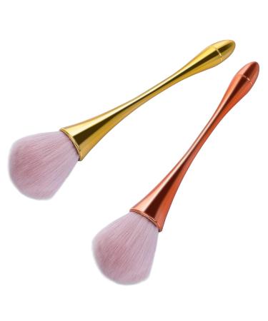 Prasacco 2 pieces of blush brushes large makeup brush soft fluffy powder brush of professional face brushes for primers blush and highlighter (gold rose gold)