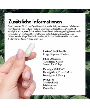  vitaoutlet Chaga Mushroom Capsules | 90 capsules | Vegan | Quality raw material from the wild collection | Inonotus obliquus | From our own production - Buy Online on GoSupps.com