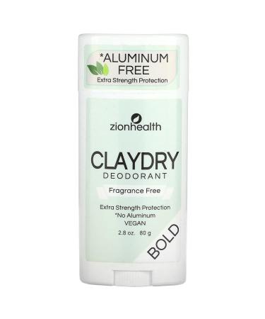 ClayDry Bold Fragrance Free Deodorant Zion Health 2.8 oz Stick