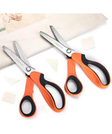 Pinking Shears Set - 2 PCS Serrated & Scalloped Edge Zig-zag Scissors by Arcanthite - Ideal for Fabric, Leather & Paper - Pinking Dressmaking Sewing Scissors AT-002-A Orange - Buy Online on GoSupps.com