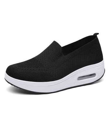 Women's Orthopedic Sneakers - 2023 New Air Cushion Slip on Walking Shoes Orthopedic Stretch Diabetic Casual Walking Wide Shoes with Arch Support  Comfort Women's Orthopedic Platform Sneakers 6 Black