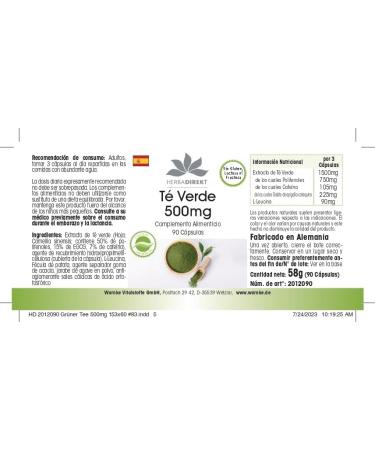 Premium Green Tea Extract 500mg - 90 Vegan Capsules | 50% Polyphenols - High EGCG | Herbadirekt by Warnke Vital Substances - German Quality - Buy Online on GoSupps.com