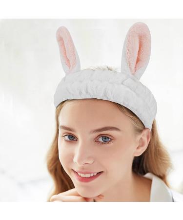 YISSION 2PCS Bunny Ears Spa Headband for Face Wash and Makeup - No Slip Elastic Hair Band for Skincare - White Gray - Buy Online on GoSupps.com