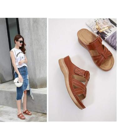 Comfortable Creev Women's Sandals - Summer Open Toe Wedge Heel in Large Sizes (EU 40-41) - Orthopedic PU Leather Plateau Footwear - Buy Online on GoSupps.com