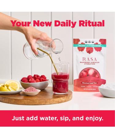 Rasa Raspberry Hibiscus Hydration | Organic Boosted Iced Tea with Adaptogens and Mushrooms | Gluten-Free Premium Electrolyte Powder Drink Mix Refreshing Hydration (6 oz / 24 Servings) - Buy Online on GoSupps.com