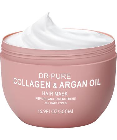Collagen Hair Mask for Damaged Hair: Keratin Hair Treatment with Argan Oil for Deep Repair & Conditioning Dry Curly Bleached Hair All Types 500ml 16.9 Fl Oz (Pack of 1)