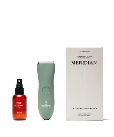 The Complete Package by Meridian: Includes Men’s Waterproof Electric Below-The-Belt Trimmer and The Spray (50 mL) | Features Ceramic Blades and Sensitive Shave Tech (Sage)