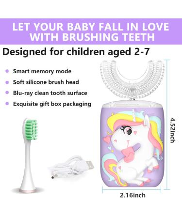 Kids Electric Toothbrush Unicorn | Sonic U Shaped Rechargeable | 6 Modes Smart Timer | IPX7 Waterproof | Oral Cleaning for Ages 2-7 | 1 Purple Toothbrush - Buy Online on GoSupps.com