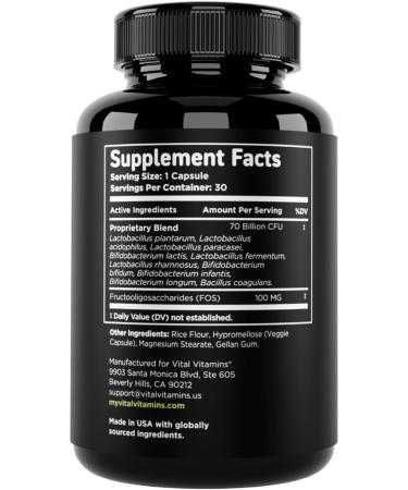 Vital Vitamins Probiotic Complex for Men & Women - 70 Billion CFU - Made with Prebiotic Blend - Digestive Gut Health & Immune Support - Powerful Blend of 10 Strains - 30 Capsules 30 Count (Pack of 1) - Buy Online on GoSupps.com