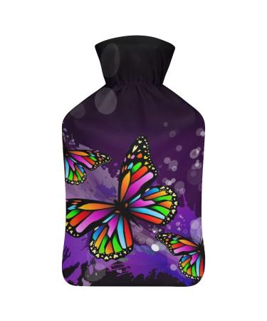 Color Butterfly Hot Water Bottle With Cover Plush Bed Bottle Hand Warmer For Adults And Children 26.5X15.3cm
