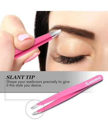 Amorux Tweezers for Facial Hair Women & Men Professional Stainless Steel Black Colour Coated Precision Tweezers Slant & Tip Eyebrow Tweezers for Ingrown Hair Tweezers (Pink) - Buy Online on GoSupps.com