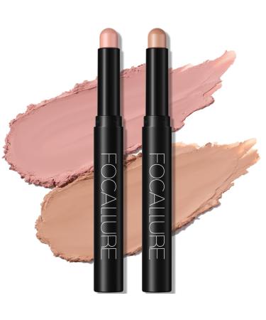 FOCALLURE 2 Pcs Shimmer Cream Eyeshadow Stick Brightener Eyeshadow Pencil Crayon Highlighter Eye Shadow Stick Sets with Crease-proof Formula Long Lasting Waterproof Eye Shadow Make Up (Mocha Pink) - Buy Online on GoSupps.com