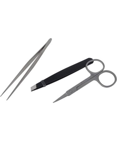 Honbay 3PCS Stainless Steel Tweezers Set for Eyebrow and Nose Hair - Point and Slant Tweezers with Eyebrows Scissor - Buy Online on GoSupps.com