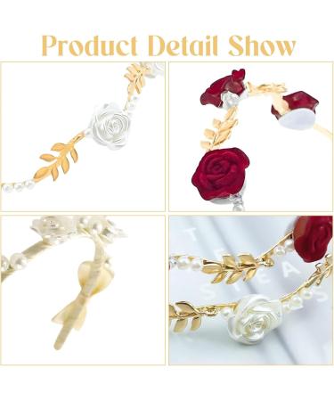 Rose Pearl Headband 3 Women's Headband with Rose Beads Red White Dirndl Hair Accessories Metal Rose Hair Accessories Rose Hair Band Oktoberfest Wedding Hair Accessories for Parties Festivals - Buy Online on GoSupps.com
