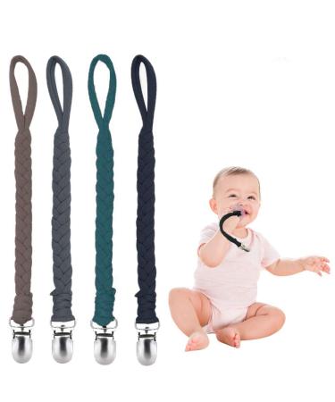 Pacifier Clips for Boys and Girls Baby Holder Leash Baby and Toddler Pacifier Metal Clips Baby Teether Toy Handmade Pacifier Clips 4 Pack