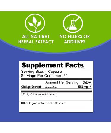 Ginkgo Biloba Supplement - Nootropic Herbal Extract for Memory, Energy, Focus - 60 Capsules by VH Nutrition - Buy Online on GoSupps.com