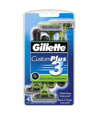 Gillette CustomPlus 3 Disposable Razor, Soothing, 4 Count, Mens Razors / Blades
