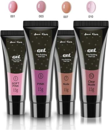 Jane Choi Nail Gel Kit - 4 Colors UV Nail Extension Builder Gel Set for Home Salon - Soft Pink, Pink, Nude, Clear - Nail Tool Extension Glue - Buy Online on GoSupps.com