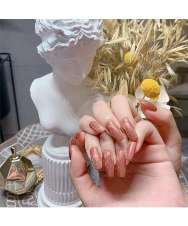Hujl Artificial nails "24 pieces/set of prefabricated pink artificial nails with long mirrors complete coverage of the artificial nails fashionable finished nail tips"