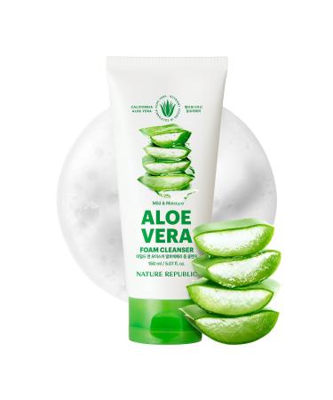 Nature Republic Mild & Moisture Aloe Vera Foam Cleanser Hydration & Moisturizing makeup remover Pore Cleansing aloe face wash Korean Skin Care for All Skin Types 150ml / 5.07 fl Oz