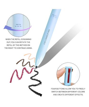 DAGEDA 4-in-1 Makeup Pen - Waterproof Eyebrow Pencil, Eyeliner, Lip Liner & Highlighter in Blue-B | Multi-function Beauty Pencil for Eyes, Lips, and Face - Buy Online on GoSupps.com